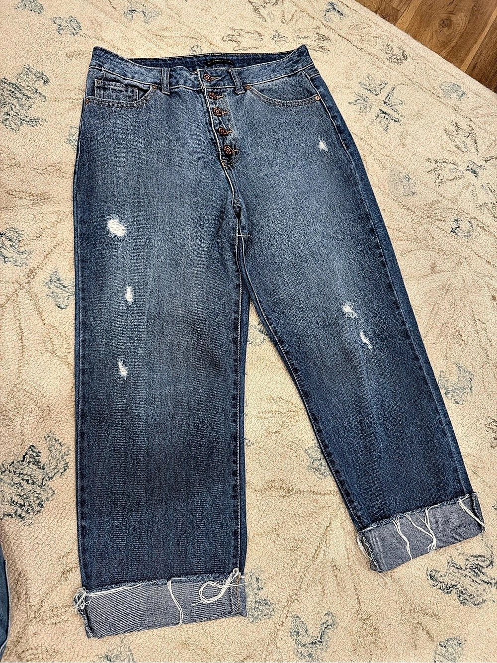 Sincerely Jules Straight Leg Distressed Jeans in Blue Waist 29